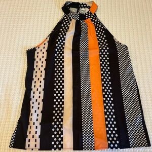 Elegant Halter Blouse with Polka Dots - Black and Orange